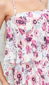 FLORAL PRINT COLD SHOULDER HALTER HIGH LOW DRESS DRESS STYLE OF CB