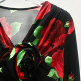 FLORAL-PRINT CROP TOP IN BLACK DRESS STYLE OF CB
