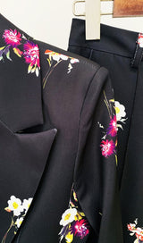 FLORAL PRINT FLARE JACKET SUIT IN BLACK DRESS STYLE OF CB