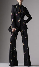 FLORAL PRINT FLARE JACKET SUIT IN BLACK DRESS STYLE OF CB