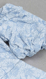 FLORAL-PRINT PUFF SLEEVE MIDI DRESS IN CLEAR SKY DRESS STYLE OF CB