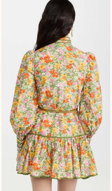 FLORAL PRINT LACE-UP MIDI DRESS IN AUTUMN LEAVES DRESS STYLE OF CB