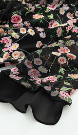 FLORAL PRINT RUFFLE MIDI DRESS IN MULTI-COLOR DRESS STYLE OF CB