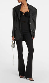 FLOWER APPLIQUE BUSTIER-STYLE TOP IN BLACK DRESS STYLE OF CB