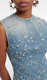 FRAYED DENIM MINI DRESS styleofcb