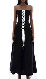 FRONT LACE UP STRAPLESS MAXI DRESS IN BLACK DRESS sis label