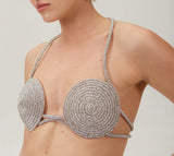 RHINESTONE EMBELLISHED SILK BRA TOP IN SILVER TOPS & SKIRTS styleofcb