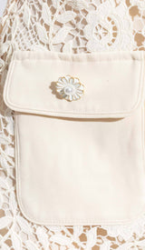 GUIPURE LACE FLAP POCKETS JACKET DRESS IN WHITE DRESS STYLE OF CB