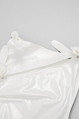 GLAM WITH EDGY SKINTIGHT LATEX GOWN IN WHITE LEATHERETTE PIECES Oh CICI