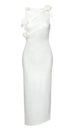 GLAM WITH EDGY SKINTIGHT LATEX GOWN IN WHITE LEATHERETTE PIECES Oh CICI XS White