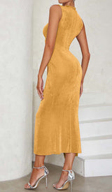 HALTER BANDAGE MIDI DRESS IN YELLOW DRESS STYLE OF CB