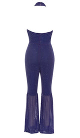 HALTER NECK BACKLESS FLARE LEG JUMPSUIT DRESS sis label
