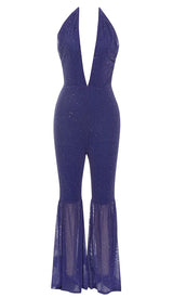 HALTER NECK BACKLESS FLARE LEG JUMPSUIT DRESS sis label