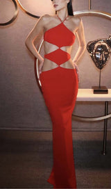 HALTERNECK CUTOUT MAXI DRESS IN RED DRESS STYLE OF CB