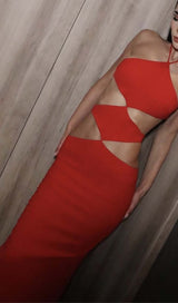 HALTERNECK CUTOUT MAXI DRESS IN RED DRESS STYLE OF CB