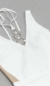 HALTERNECK STRAP DETAIL MIDI DRESS IN WHITE DRESS STYLE OF CB