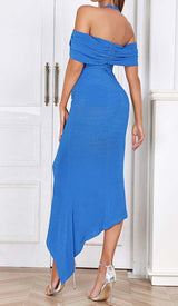 HIGH NECK FRILL MIDI DRESS IN BLUE DRESS STYLE OF CB