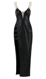 HIGH SLIT DEEP V MIDI DRESS IN BLACK Dresses styleofcb