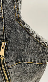 HIGH-WAISTED FADED DENIM TWO PIECES SET DRESS STYLE OF CB