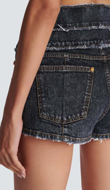 HIGH-WAISTED FADED DENIM TWO PIECES SET DRESS STYLE OF CB