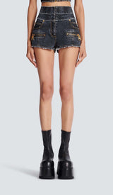 HIGH-WAISTED FADED DENIM TWO PIECES SET DRESS STYLE OF CB