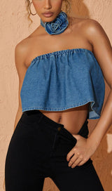 STRAPLESS DENIM TOP WITH CHOKER Tops Oh CICI