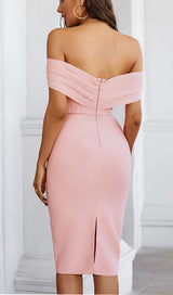 DEEP V SKINNY MIDI DRESS IN PINK styleofcb