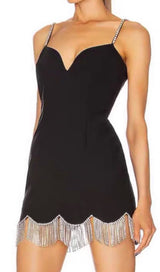 WAVY FRINGED SUSPENDER DRESS IN BLACK styleofcb
