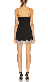 WAVY FRINGED SUSPENDER DRESS IN BLACK styleofcb