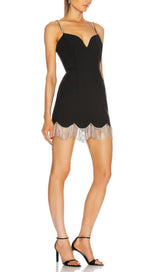 WAVY FRINGED SUSPENDER DRESS IN BLACK styleofcb