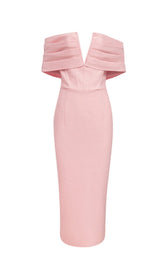DEEP V SKINNY MIDI DRESS IN PINK styleofcb