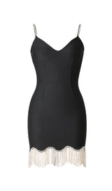 WAVY FRINGED SUSPENDER DRESS IN BLACK styleofcb