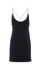 DIAMOND-TRIMMED SUSPENDER MINI DRESS IN BLACK styleofcb