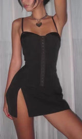 FISHBONE SUSPENDER MINI DRESS IN BLACK styleofcb