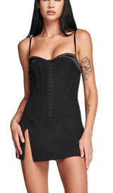 FISHBONE SUSPENDER MINI DRESS IN BLACK styleofcb