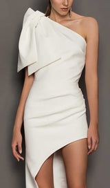 CROSS-SHOULDER ASYMMETRIC DRESS IN WHITE styleofcb
