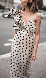 CROSS-SHOULDER FISHTAIL DRESS IN POLKA DOT styleofcb