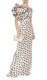 CROSS-SHOULDER FISHTAIL DRESS IN POLKA DOT styleofcb