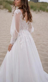 HIGH SPLIT LONG-SLEEVED WEDDING DRESS IN WHITE styleofcb