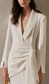 SUIT WRAP DRESS MINI DRESS IN WHITE styleofcb