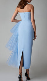 MESH STITCHED DRESS IN LIGHT BLUE styleofcb
