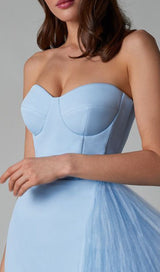 MESH STITCHED DRESS IN LIGHT BLUE styleofcb