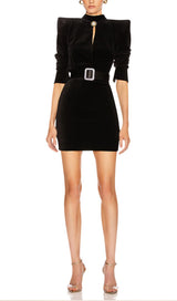 SQUARE SHOULDER MINI DRESS IN BLACK styleofcb