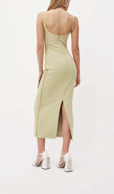 COLOR BLOCK SUSPENDER MIDI DRESS IN LETTUCE GREEN styleofcb