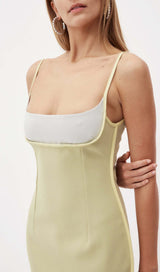 COLOR BLOCK SUSPENDER MIDI DRESS IN LETTUCE GREEN styleofcb