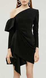 CROSS-SHOULDER MINI DRESS IN BLACK styleofcb