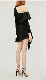 CROSS-SHOULDER MINI DRESS IN BLACK styleofcb