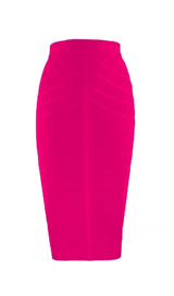 STRIPED TEXTURE KNITTED SKIRT IN ROSE HIGH-WAIST styleofcb