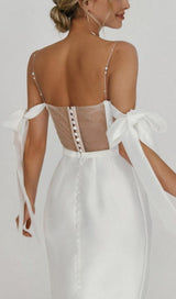 SATIN PEARL SUSPENDER MAXI DRESS IN WHITE styleofcb