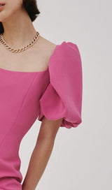 PUFF-SLEEVED MIDI DRESS IN ROSE styleofcb